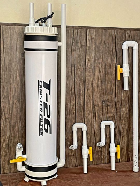 Aquarium canister filter T-26 for 4 to 6 feet tank. filter size 2.5 feet height 7 inch diameter. 45watt pump with bio media n mechanical media.