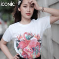 Iconic Fleming T-SHIRT #5666 Flamingo floral print T-shirt women's clothing women's T shirt men T-shirt fashion T shirt White. 