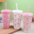 1Pc With Straw Lid Coffee Juice Tea Cute Tumbler With Straw Plastic Cups Summer 710ML Kawaii Bow Reusable Party Cups.