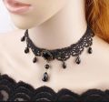 Gothic Black Lace Choker Necklace for Women – Vintage Style with Black Beads – Adjustable Party & Cosplay Jewelry.
