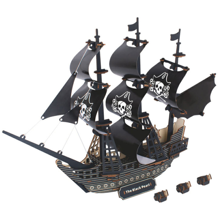 3D Wooden Puzzle Pirate Ship The Black Pearl DIY Building Assembly Wood Sailboat Model Kit Educational Toys For Children Kids