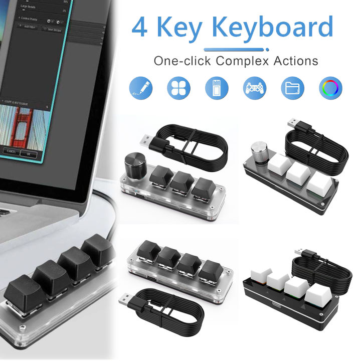 Programming Macro Knob Keyboard 4 Key RGB Wired USB Mechanical Macropad ...