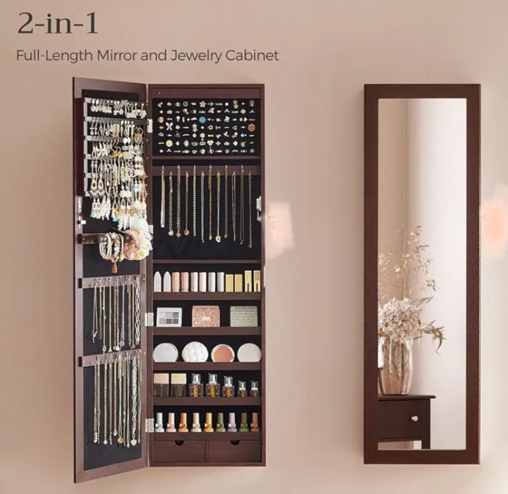 Wall Mirror with jewellery cabinet, jewellery storage, makeup storage