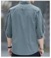 Men shirts Summer Men's clothing Short-Sleeved shirts & blouses Daily Solid Color Stand-Up Collar Casual Beach Style Male Shirt. 