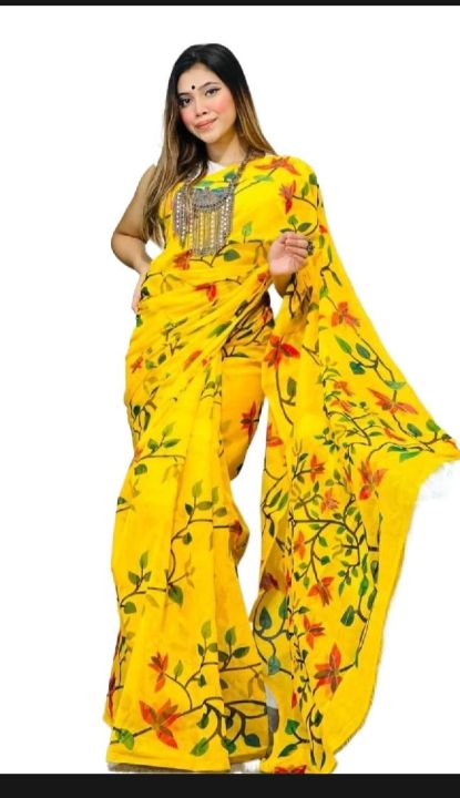 New tangail halfsilk screen print saree FOR woman