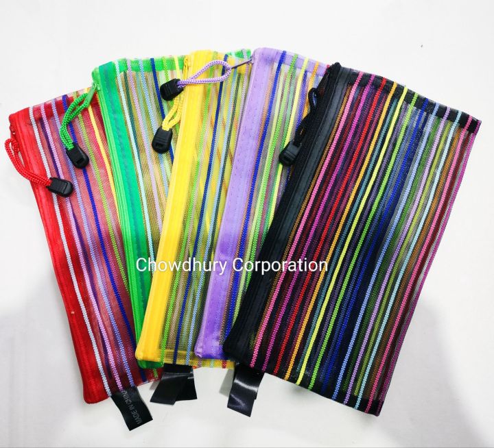 05 Pcs Pencil And Pen Net Bag / Pen And Pencil Net Bag / Pencil Bag - pencil bag For Office School Home & Multipurpose Use