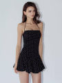 Nibber Polka Dot Print Dress Women Halter Backless  Skinny Folds Elegant Temperament Party Fashion Summer Classic Mini Bodycon. 