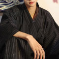 Black Summer Navy Japanese Traditional Samurai Kimono For Men Yukata Bathing Robe Hekoobi Loose Style Homewear Long Gown Cotton. 