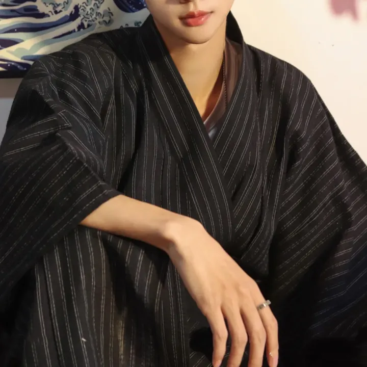 Black%20Summer%20Navy%20Japanese%20Traditional%20Samurai%20Kimono%20For%20Men%20Yukata%20Bathing%20Robe%20Hekoobi%20Loose%20Style%20Homewear%20Long%20Gown%20Cotton%20-%20Image%205
