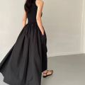 New Summer Simple Elegant Black Long Dresses For Women Round Neck Sleeveless High Waist Temperament Female Fashion Style Dress.