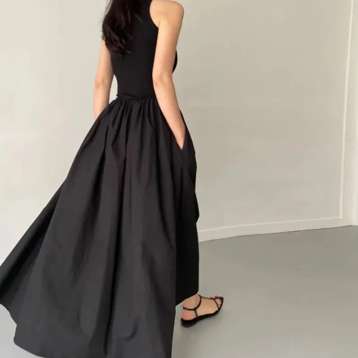 New%20Summer%20Simple%20Elegant%20Black%20Long%20Dresses%20For%20Women%20Round%20Neck%20Sleeveless%20High%20Waist%20Temperament%20Female%20Fashion%20Style%20Dress%20-%20Image%207