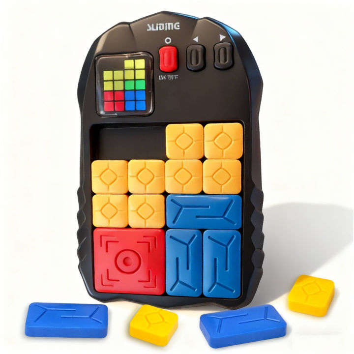 Electronic Sliding Block Puzzle with Multiple Challenges & LED Screen, Portable Educational Game for Kids to Develop Logic, and