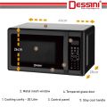 DESSINI ITALY 20L Counter Top Digital Microwave Oven 10Power Level Deprost Reheat Toaster Roster. 