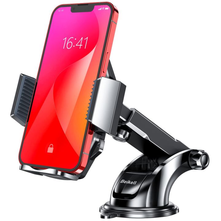 Beikell Adjustable Car mobile Holder Mount Cradle for Car with One Button Release and Strong Sticky Gel Pad-Red