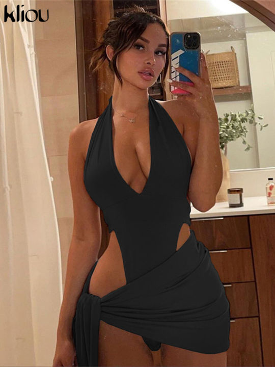 Kliou%20Solid%20Deep%20V%20%20Two%20Piece%20Sets%20Midnight%20Club%20Halter%20Top%20And%20Skirt%20Backless%20Summer%20Partywear%20Hollow%20Out%20Ruched%20Women%20Set%20-%20Image%204