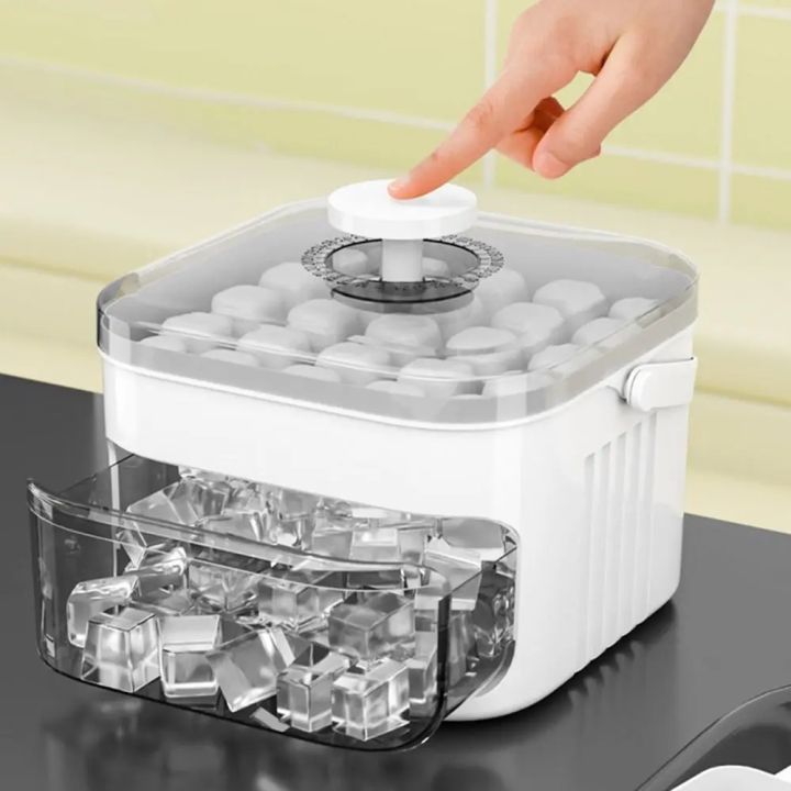 Ice maker with 50 cubes and easy-press lid, double-layer ice cube tray, refrigerator ice box for home ice storage