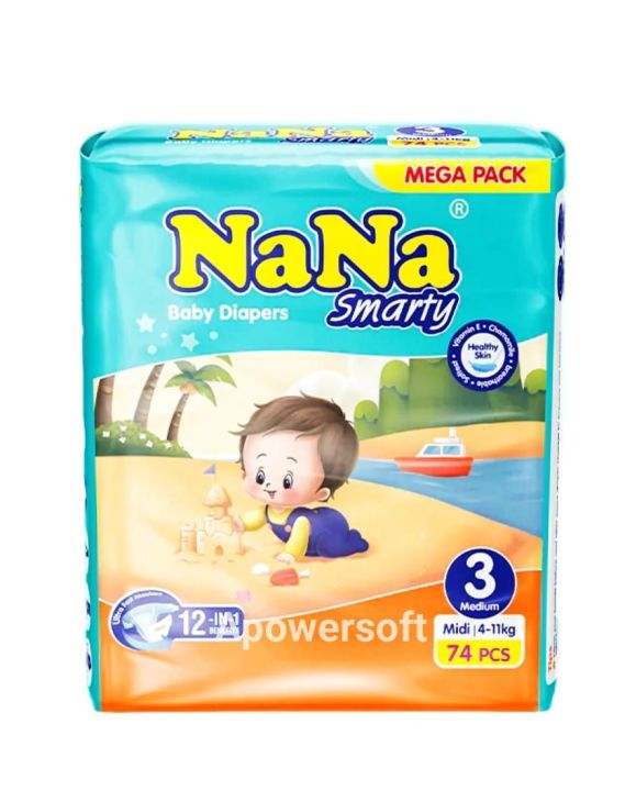 Nana Smarty baby diaper Mega pack size 3 midium 74 pcs