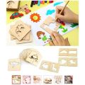 Kids Wooden Drawing Stencils Kit With Puzzle 24 Pes 12 Inner 12 Outer. 