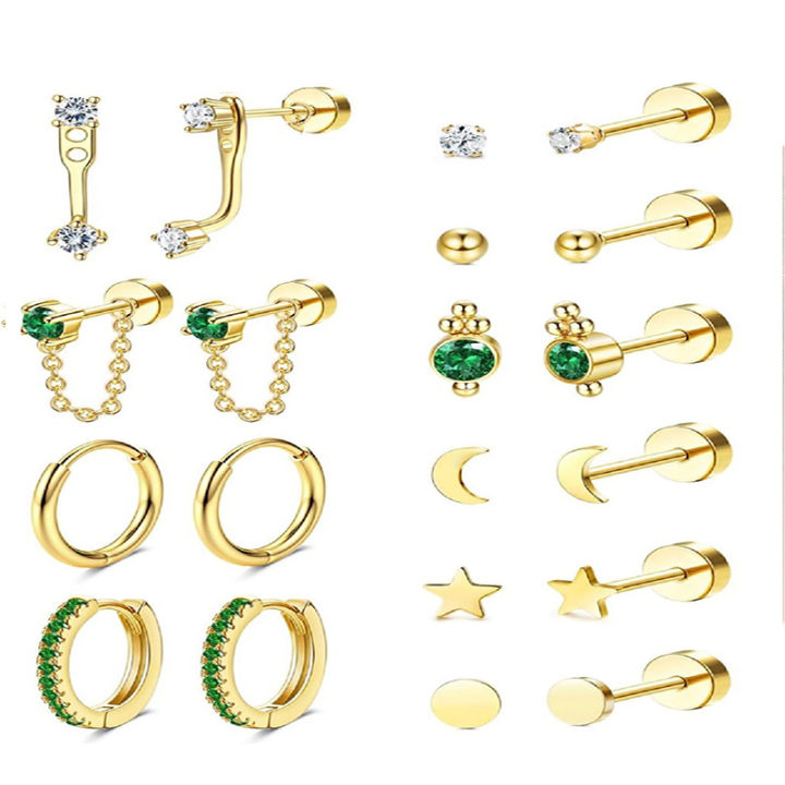 2Pcs%20Dainty%20Stainless%20Steel%20Flat%20Back%20Stud%20Earrings%20for%20Women,%20Trendy%20Cartilage%20Earrings%20Small%20Huggie%20Hoop%20Earrings%20Jewelry%20-%20Image%205