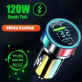 120W USB Digital Display Car Charger Fast Charging 2 port USB PD Charger in Car PD Car Adapter For iPhone15 Car Lighter Splitter. 