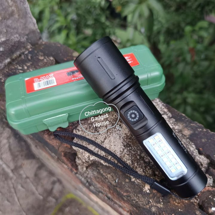 B-MAX Rechargeable Dual Light Metal Body 6 Modes Telescopic Zoomable Torchlight
