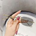 Photochromic Anti-blue Glasses Frameless Temperament Flat Lens Burst Glasses Men Sunglasses.