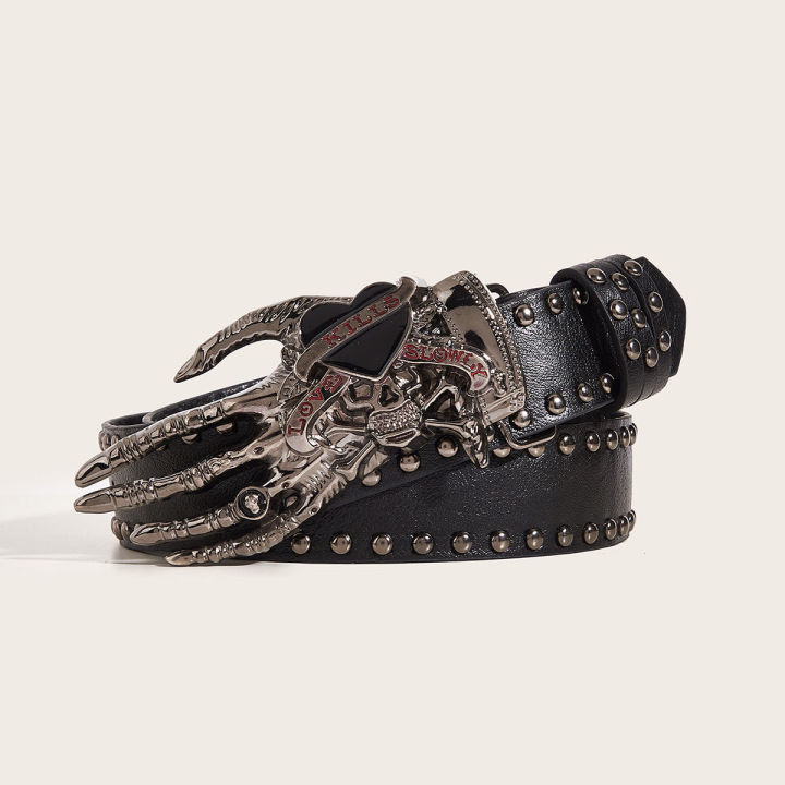 Gothic Punk Leather Y2k Belt For Women Men Metal Buckle Waist Strap Designer Luxury Female Jeans Trouser Decorative Waistband