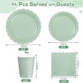 96 Pcs Sage Green Party Cutlery Set Disposable Paper Plates and Cups, Suitable for Weddings, Birthdays, Valentine's Day Supplies. 