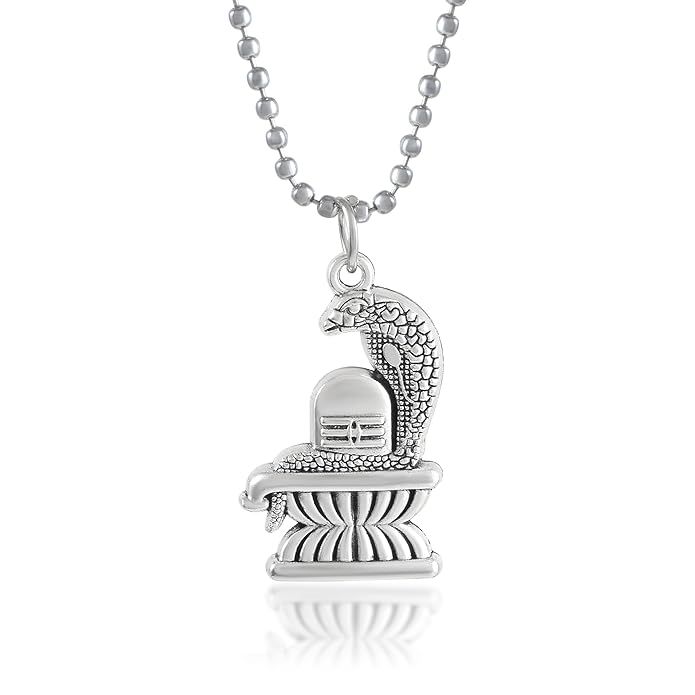 1 Set - morir Brass Silver Plated Shivling Shivlingam with Snake Pendant Locket Temple Religious Jewellery For Men & Women