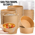 10/20PCS Disposable Lunch Box with Lids Kraft Paper Round Bowl Soup Salad Noodle Birthday Party Camping Kitchen Bento Boxes. 