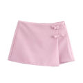 MUJER Pink White Mini Skirt Woman Skort Fashion Bow Skort For Women Summer Slit Short Skirt Woman Split High Waist Skirt Shorts.