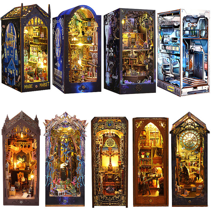 Book Nook Kit DIY Miniature House Wooden Book Shelf Insert Model ...