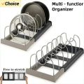 1Pc 7-grid Telescopic Pot Rack,Pans Organizer,Space-saving Cabinet Holder for Pots,Pans and Lids-Keep Your Kitchen Neat and Tidy. 