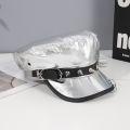 Sweet cool Spice Girl style riveted spider hoop PU leather newsboy hat Y2K fashion trend shopping face small beret.