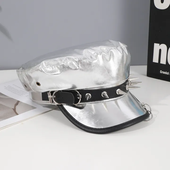 Sweet%20cool%20Spice%20Girl%20style%20riveted%20spider%20hoop%20PU%20leather%20newsboy%20hat%20Y2K%20fashion%20trend%20shopping%20face%20small%20beret%20-%20Image%205