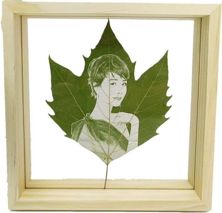 Customized Engraved Name and Photo in Natural Leaf with Frame for Gift,Happy birthday,Wedding and Anniversary Gift