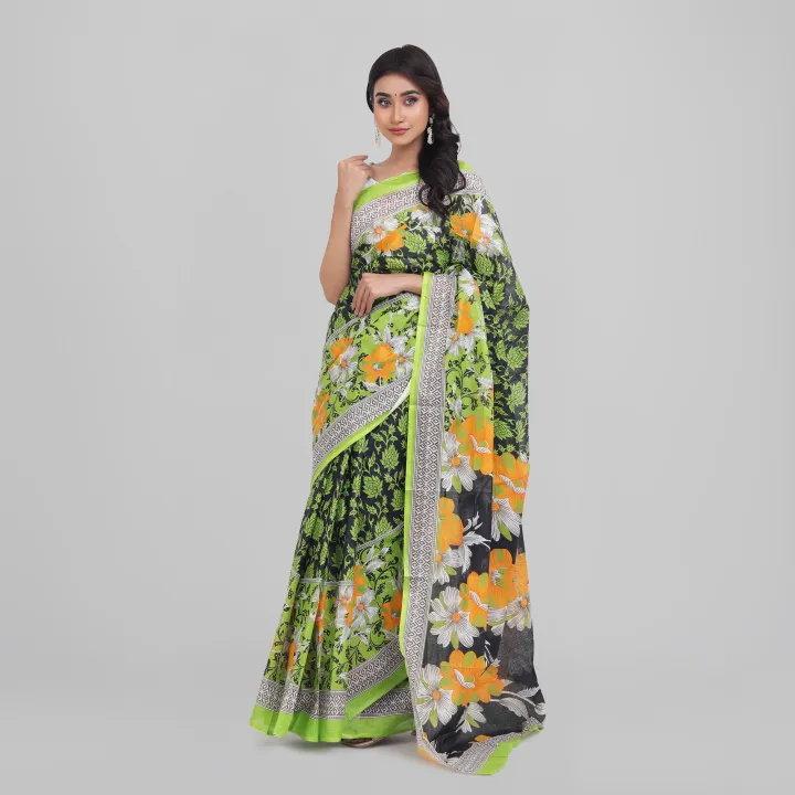 Bright%20Orange%20&%20White%20Floral%20Print%20on%20Olive%20Green%20Body%20%7C%20Digital%20Printed%20Saree%20%7C%20Contrast%20Aanchal%20&%20Border%20-%20Image%207