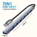 USB C Hub USB Hub 3.0, Aluminum 7 in 1 USB Extender, USB Splitter with 1 X USB 3.0, 4 X USB 2.0 and 2 X USB C Ports.