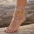 925 Sterling Silver Evil Eye Anklet For Women Boho Star Pearl Layered Ankle Bracelet Beach Jewelry. 