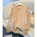 MEXZT Harajuku Sweater Women Fashion Oversized Pink V Neck Knitted Pullovers Korean Long Sleeve Knitwear Winter Casual Jumpers.