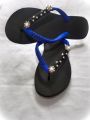Ladies slippers - peacock blue and black. 