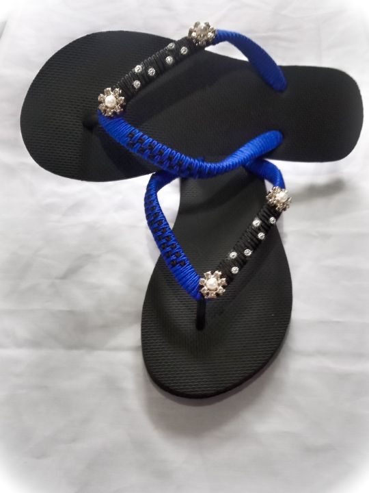 Ladies%20slippers%20-%20peacock%20blue%20and%20black%20-%20Image%202