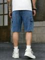 Men's Summer Loose Straight Fit Five Pocket Denim Shorts in American Retro Workwear Style. 