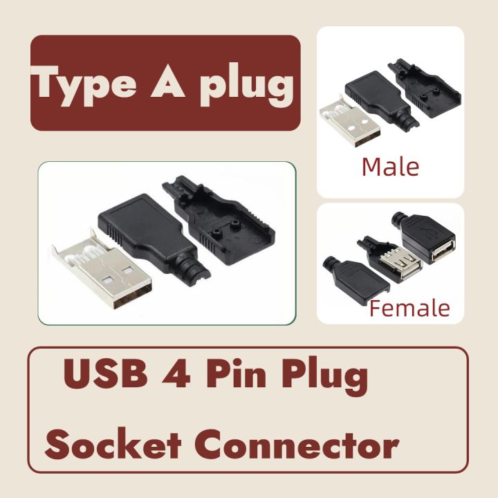 100set-10set Type A Male Female USB 4 Pin Plug Socket Connector With ...