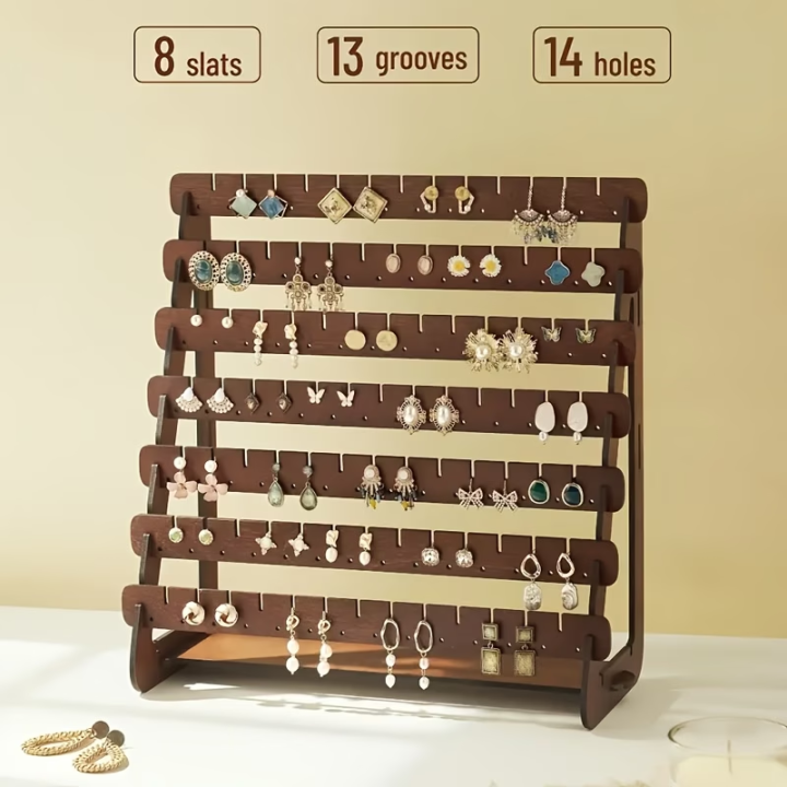 Multilayer Wooden Earring Stand Holder High-capacity Jewelry Storage Organizer Display Rack for Home Living Room Bedroom