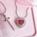 Snow White and The Huntsman Couple Heart and Sword Pendant Necklace for Women Romantic Wedding Valentine's Day Jewelry s.