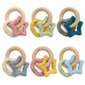 Silicone Star and Heart Teether with Teething Wooden Ring Baby Rattle Toy.