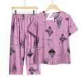 Casual Ice Silk Suit Loose Large Size Suit Short-sleeved Top Loose Two-piece Suit Plus Size Summer Outfits Pijamas Feminino. 