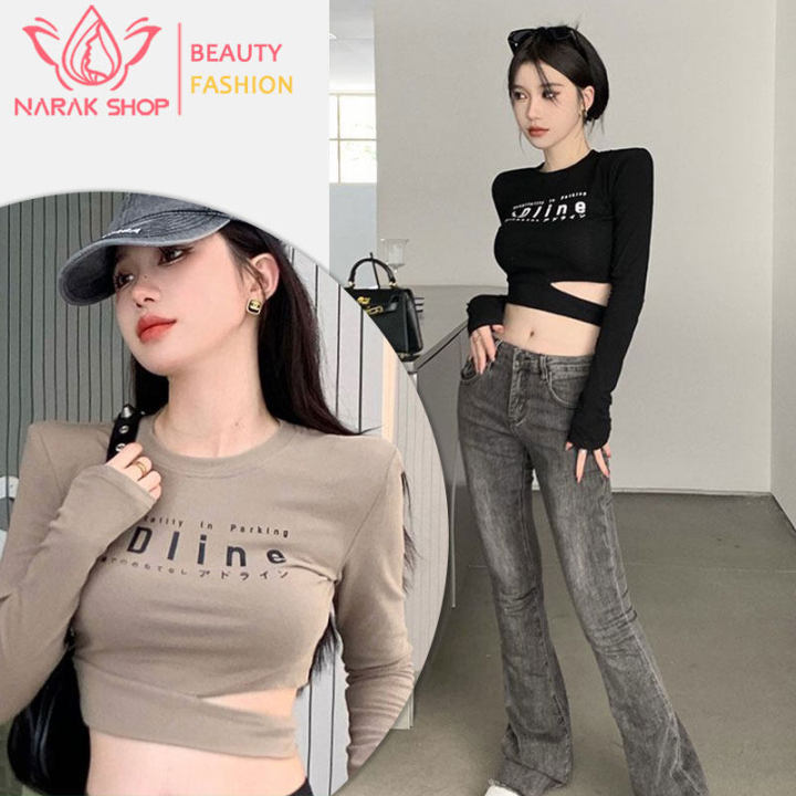 Summer fashion women's long sleeve T-shirt women's round neck T-shirt fashion blouse women waist cropped top