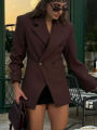 Women Fashion Solid Blazer Lapel Slim Double Breasted Long Suit Coat Female Wild Office Lady Commute Woman Outercoat Top.